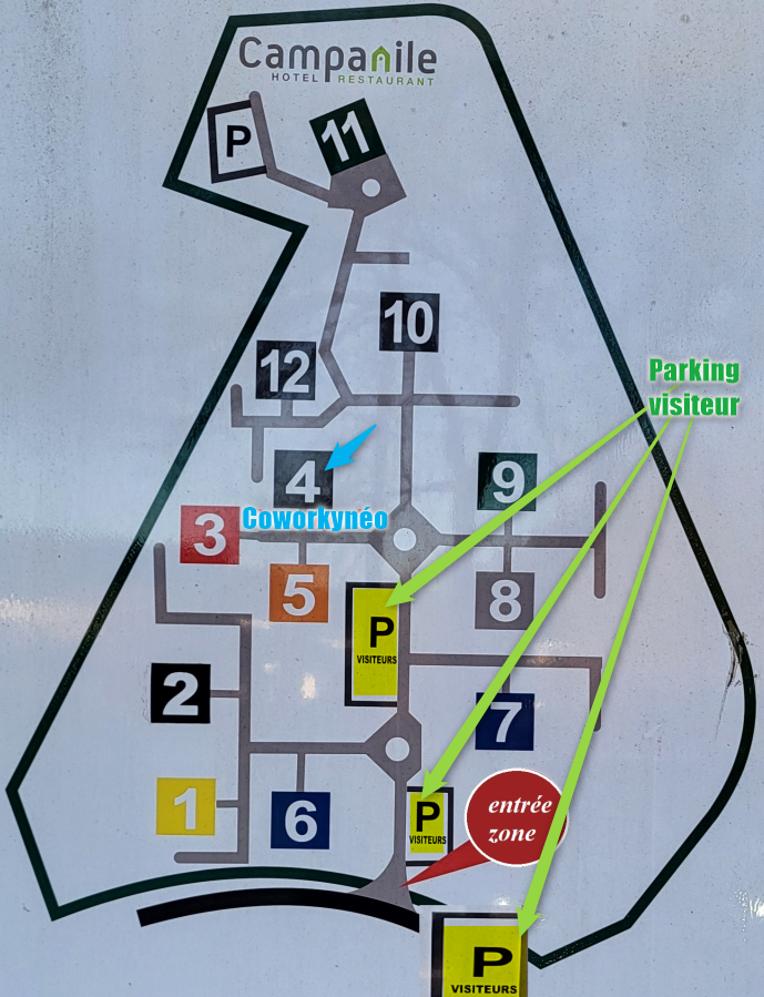 Plan des parkings à proximité de Coworkynéo